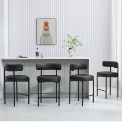 24'' Faux Leather Bar Stools Set of 4, Black Bar Stools with Backs, Counter Height Bar Stools for Kitchen Island/Kitchen Counter, Upholstered Counter