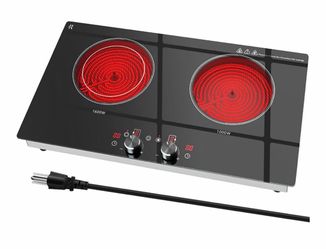 2 Burners Electric Cooktop 24 inch 1800W Knob Control, 110V-120V Plug in Knob Control, Portable, Coutertop & Built-in Design, 99 Mins Timer, Child Loc