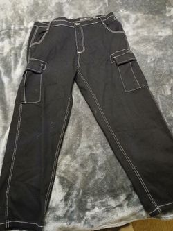 Black Cargo Pants with White Contrast Stitching