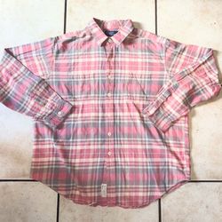 Polo Ralph Lauren XXL Plaid Button Down Shirt Long Sleeve Vintage USA Pink Blue