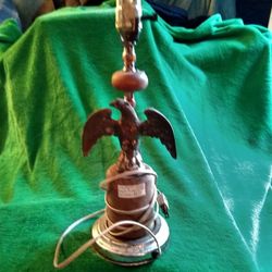 Vtg Brass Wood Eagle Accent Lamp