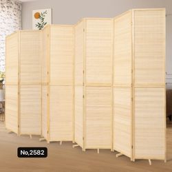 Bamboo Room Divider 8 Panel Room Divider Panel, 142'' W x 67'' H Folding Design with Extra Stable Base, 100% Bamboo Room Divider Screen , Beige