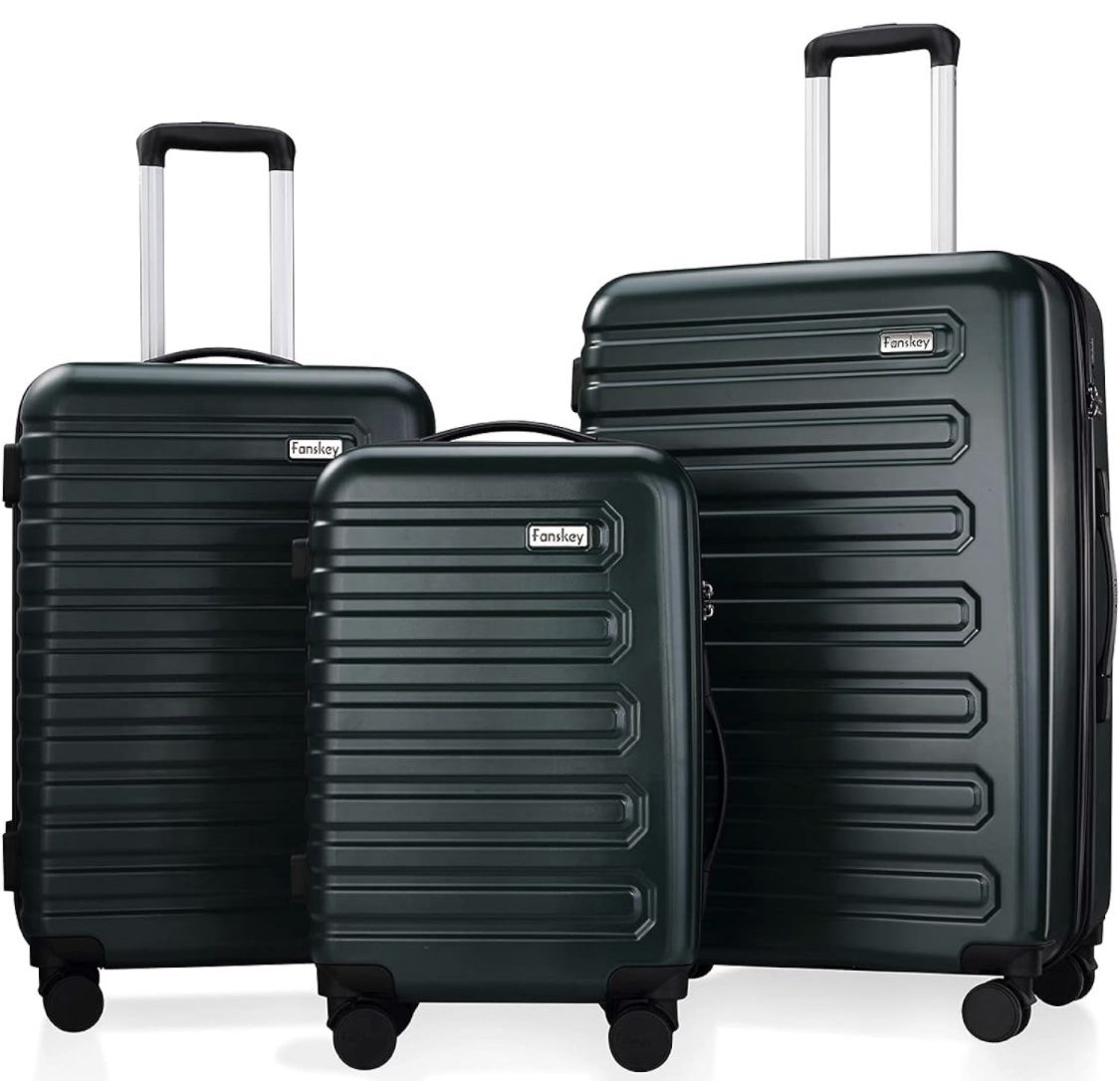 Fanskey Luggage, 3 Piece Set Suitcase with Spinner wheels, Hardshell, Lightweight, TSA Lock (Dark Green)