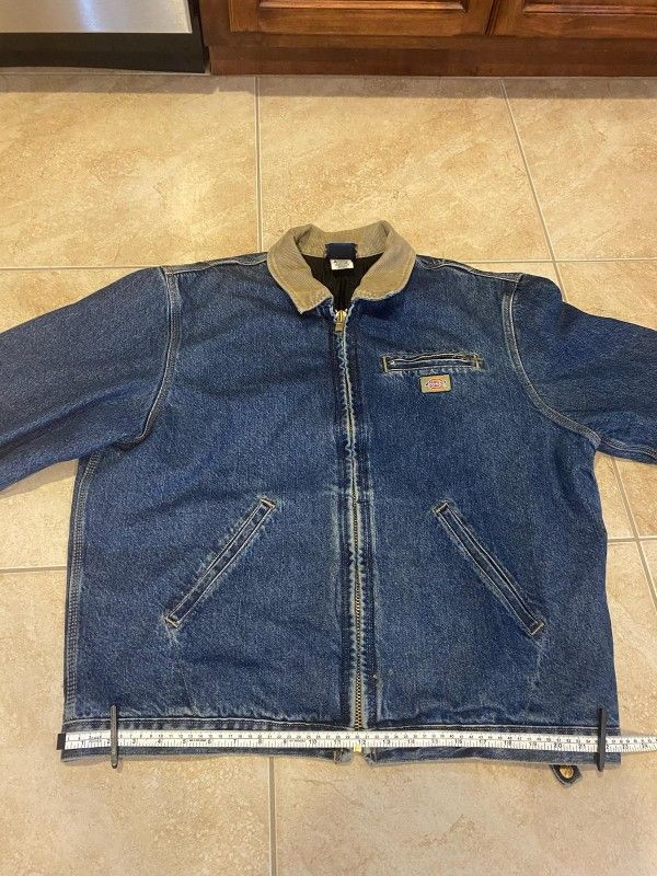 Vintage Dickies Chore Jean Jacket Corduroy Collar Quilted Lining Denim Coat XL