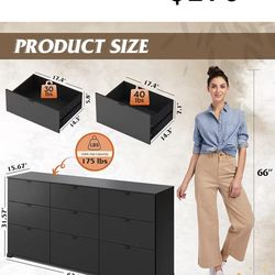 😀 WLIVE 9 Drawer Dresser for Bedroom, 63" Wide Black Drawers Large Wooden Chest of Drawers Organize with Sturdy Metal Handle, Modern Dresser for TV S