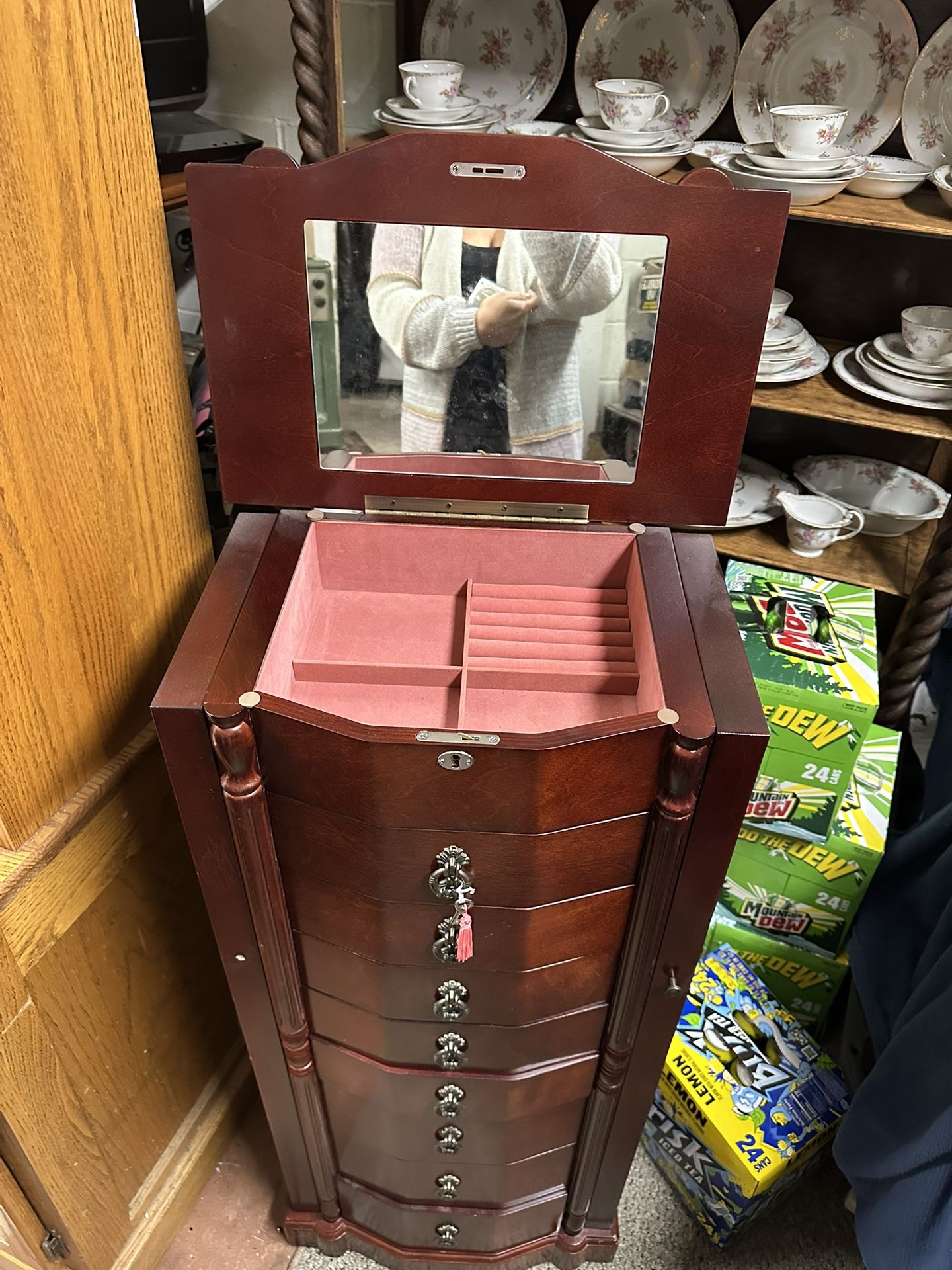 Mahogany Floor Jewelry Armoire