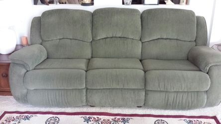 Reclining Sofa- beautiful green nylon $395