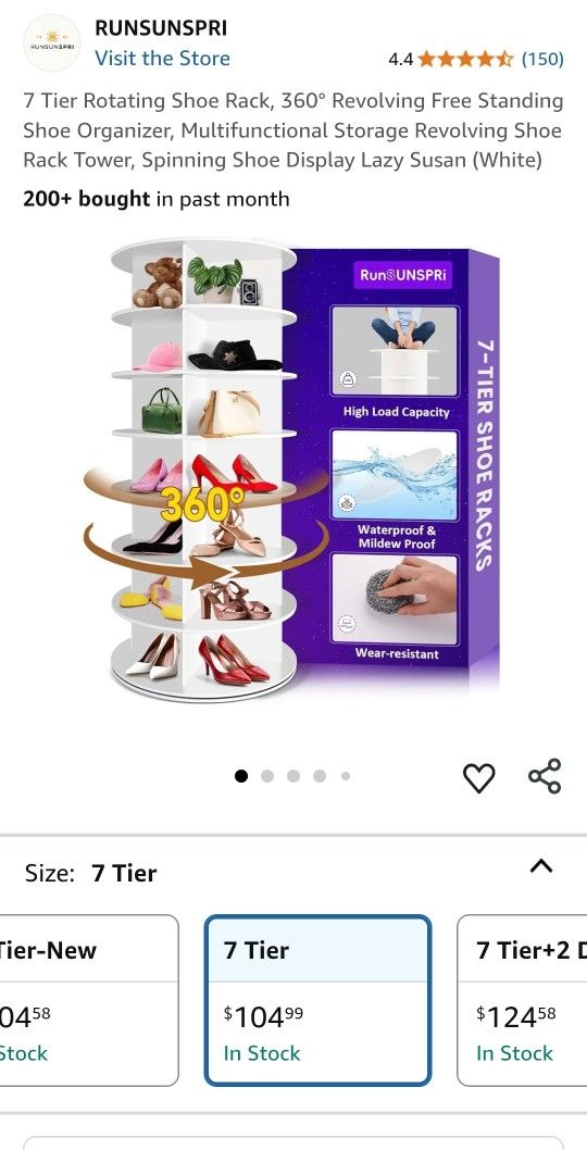7 Tier Rotating Shoe Rack, 360° Revolving Free Standing Shoe Organizer, Multifunctional Storage Revolving Shoe Rack Tower, Spinning Shoe Display Lazy 