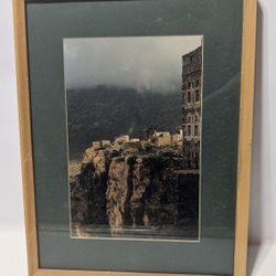 Framed 13x17 Cliffside Village Photograph with Green Mat and Natural Wood Frame

