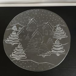 Crate And Barrel Glass Holiday Platter Christmas 13 Inch