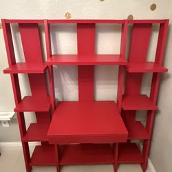 Red Wood Bookcase Book Shelf Desk Storage Shelves Kids Small Compact Space