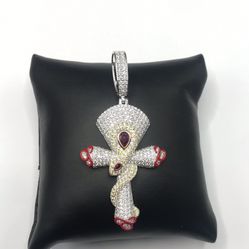 925 Sterling Silver 6.40CT MOISSANITE Snake cross men’s Pendant 