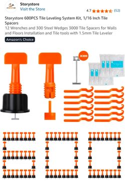Tile Leveling System Kit, 1/16 Inch Tile Spacers

12 Wrenches and 300 Steel Wedges 3000 Tile Spacers