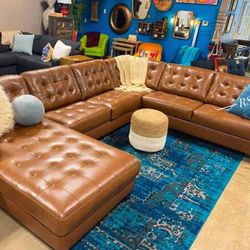 Living Room Furniture Italian Leather Brown Sectional Sofa With Chaise Set 🔥$39 Down Payment with Financing 🔥 90 Days same as cash