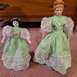 2 Porcelain Dolls With Matching Clothes