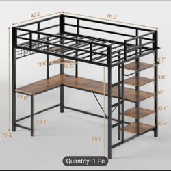 Metal Twin size bed frame with Desk Office