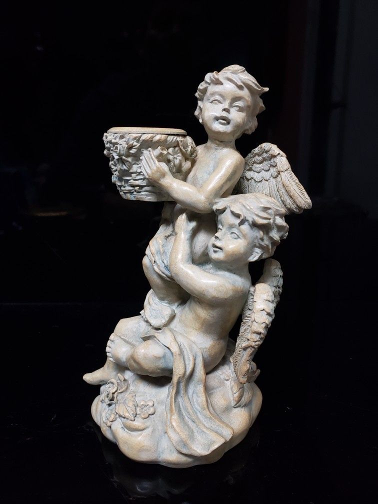 5 7/8" Polyresin 2 Winged Cherub Fountain Figurine