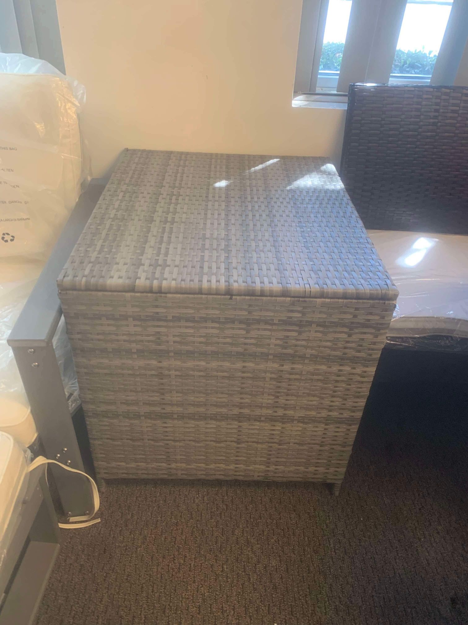 Super Patio Outdoor Patio Storage Box Waterproof, Wicker Storage Bin Deck Box for Cushions, Garden Tools, Pool Toys, 88 Gallon, Gray $80