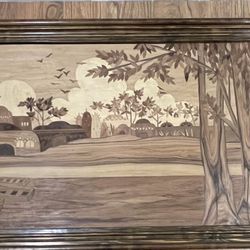 Handmade Egyptian Wood Veneer Artwork - Nile River Scene- Rare Finf