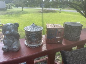 4 Vintage Metal Baby/Kid Banks