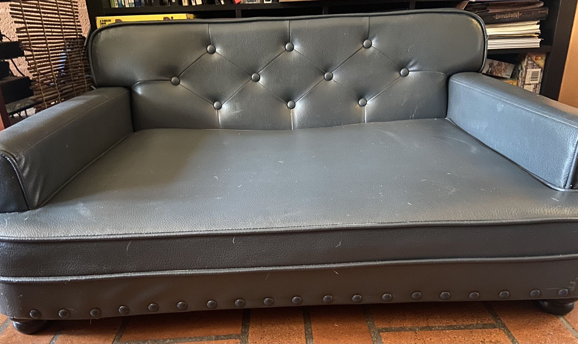 Faux Leather Dog Bed Shaped Like A Couch- Used But Clean