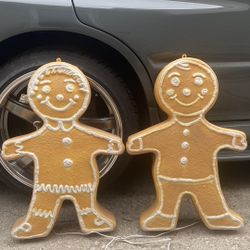 24” Vintage Pair of Lighted Gingerbread Men Christmas Decorations