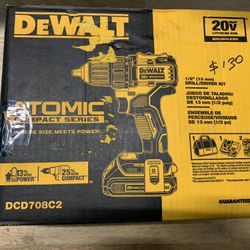 DEWALT ATOMIC 20V MAX Cordless Brushless Compact 1/2 in. Drill/Driver, (2) 20V 1.3Ah Batteries, Charger and Bag