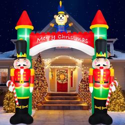 10FT Christmas Inflatable Archway Outdoor Decoration, Inflatable Nutcracker Soldiers Blow Up Yard Built-in LEDs