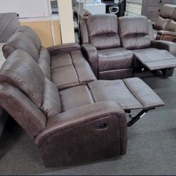 ✅️✅️2 pc smoke leather like fabric sofa and love seat set with recliners on the ends✅️ Recliner Chair Not Included✅️✅️