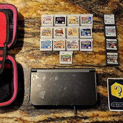 "new" Nintendo 3DS xl, Charcoal Color, With 17 Games, 11 Styli, Charger Popular Titles: Chrono Trigger, Zelda, Mario, Pokémon