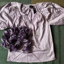 Attention brand lavender shirt and ruffle scarf