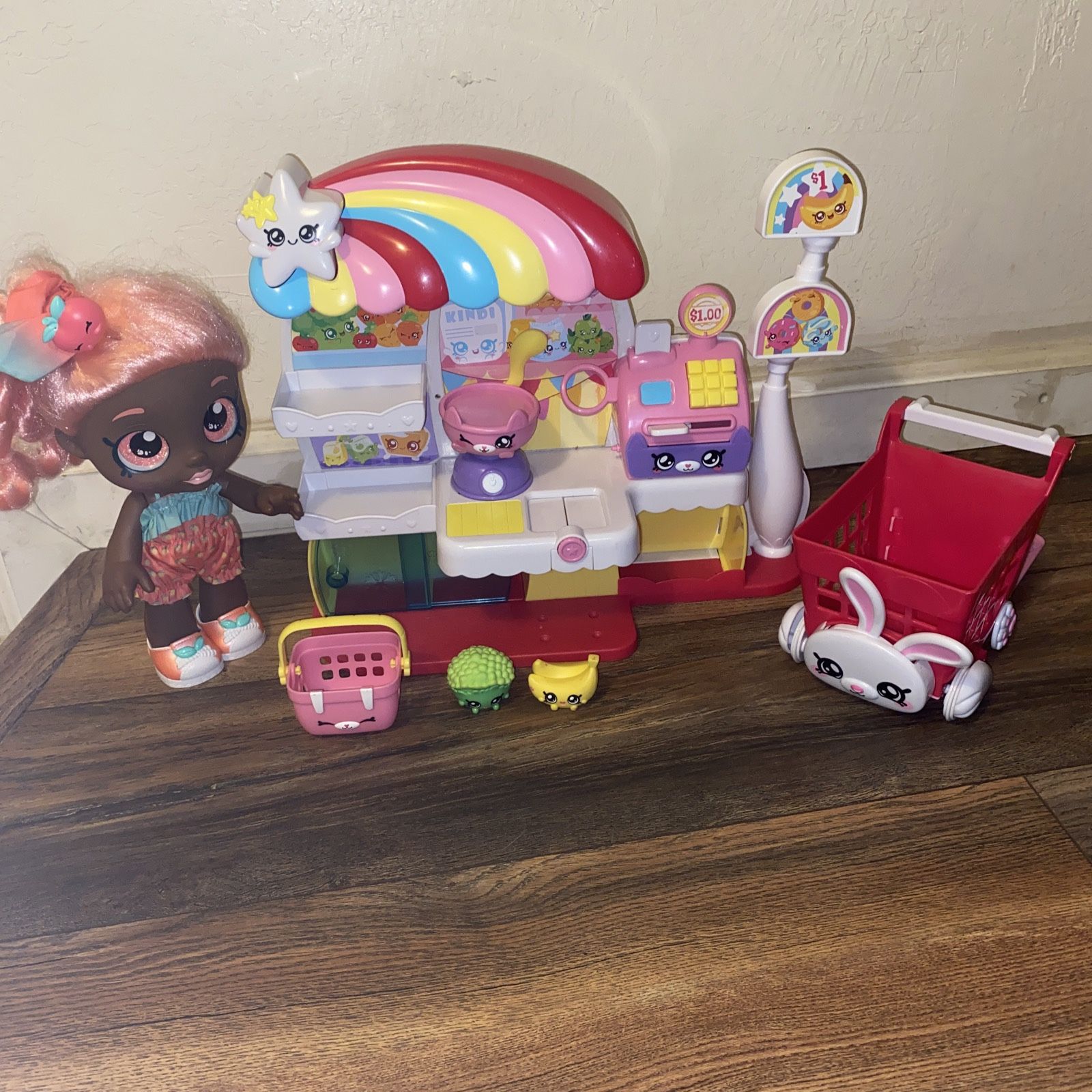 Kindi kids doll summer peaches with supermarket and shopping cart