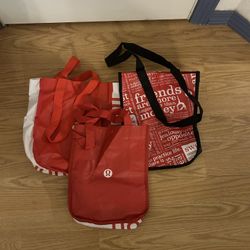 Lot Of Three Lululemon Red Black Reusable Shopping Bags Snap Closure Totes