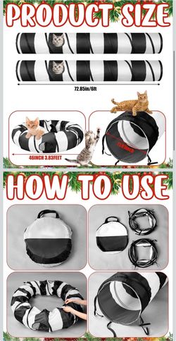2 Pcs Sandworm Christmas Cat Tunnel Bed Black White