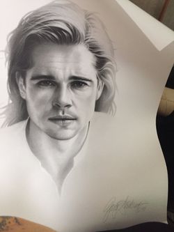 Brad Pitt pencil drawn signature