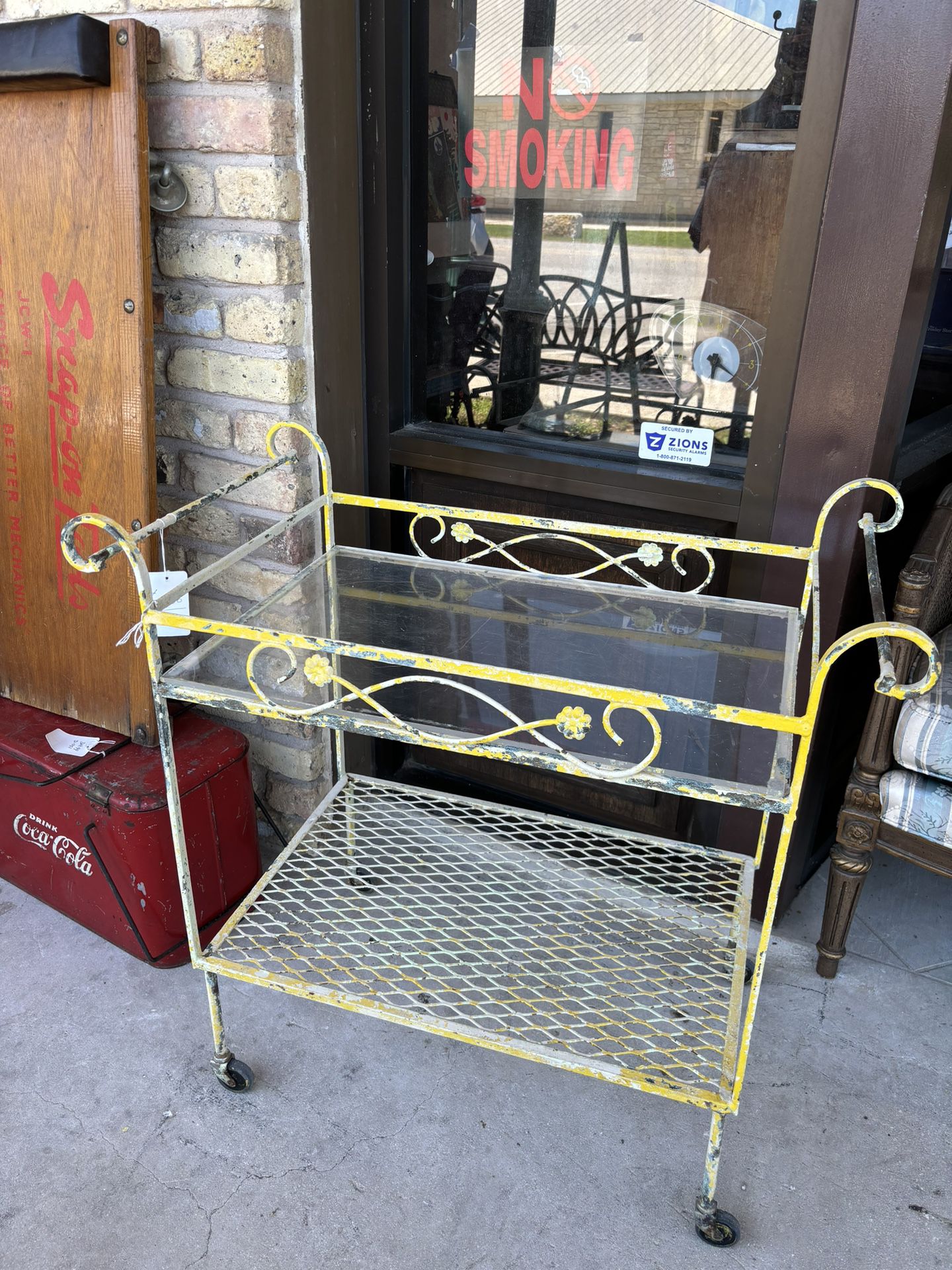 31x16x30 vintage metal shabby cart. 125.00.  Johanna at Antiques and More. Located at 316b Main Street Buda. Antiques vintage retro furniture collecti