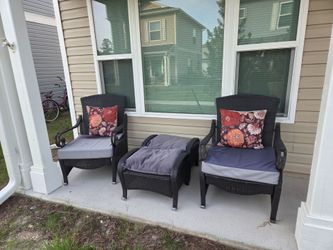 2 patio chairs with ottmans