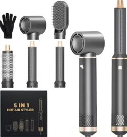5 in 1 Blow Dryer Brush, Upgrade Hair Dryer Brush Set Negative Ion Air Styler Curling Wrap Air Curler, Hot Air Brush Curling Iron Hair Styling Tools A