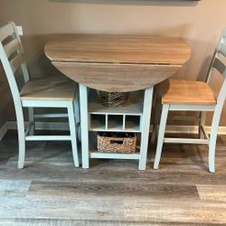Bar Height Table With 2 Stools And Wine Rack