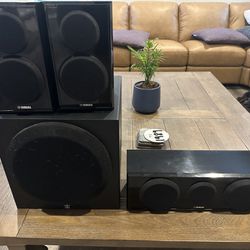 Yamaha Speakers, Center Channel and Sub Woofer 