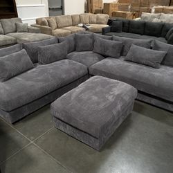 New! Plush Sectional Sofa, Dark Grey Couch, Grey Couch, Grey Sectional, L-Shaped Sofa, Armless Couch, Modern Sectional, Mid-century Sofa, Couch Dimens
