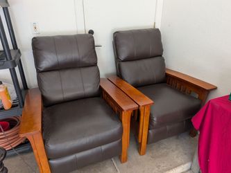 Two Mission style leather recliners, excellent condition.  495.00 for the pair