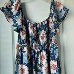 Pinkblush High Low Blue Floral Boho Empire Romantic Party Prairie Cottagecore L