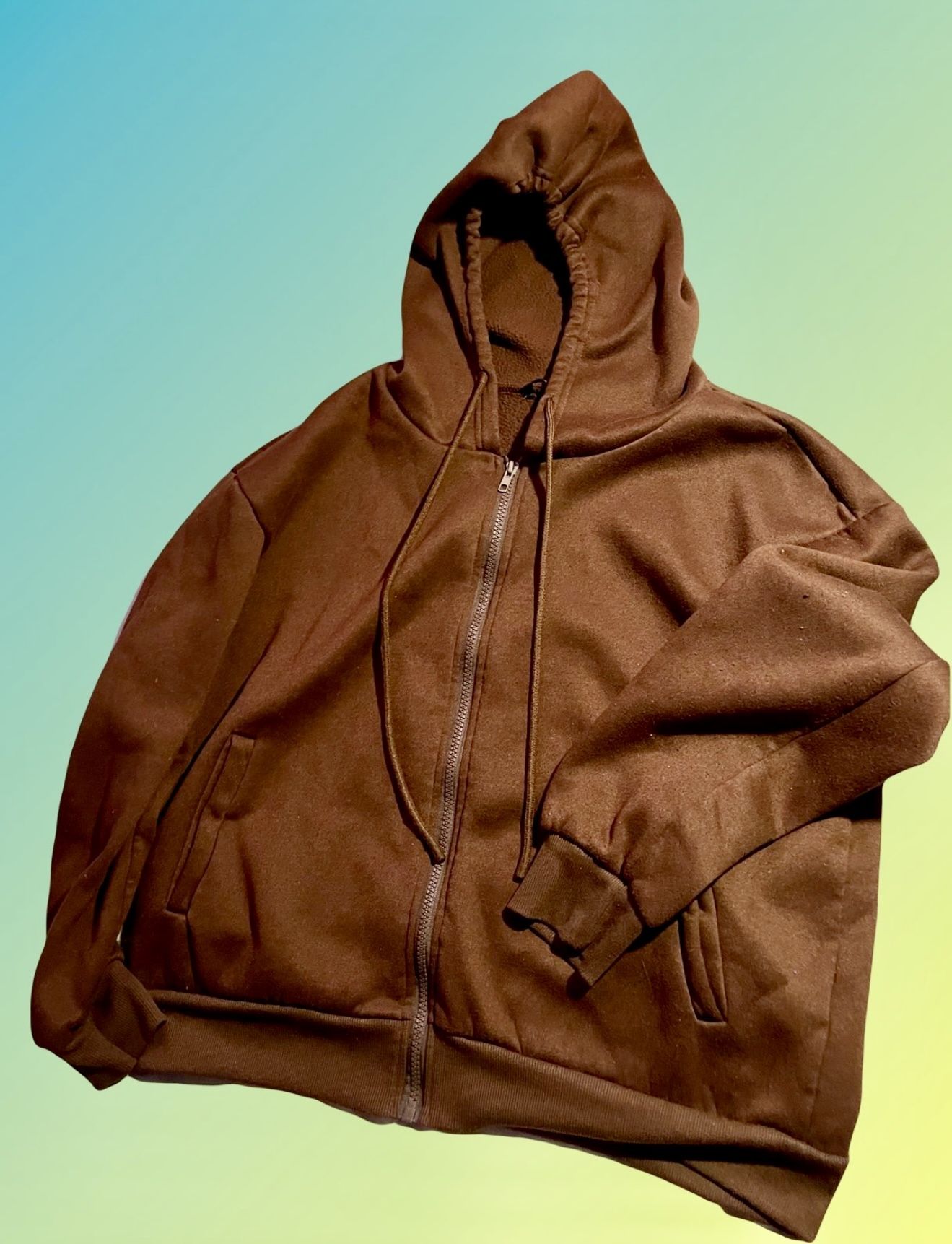 Shein EZwear Drop Shoulder Zip Up Drawstring Unisex Brown Cardigan Hoody, L Sold out Full zipper, two pockets, hood on drawstrings Excellent used cond