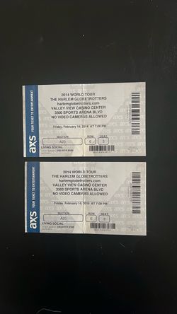 FEBRUARY 14 2014 HARLEM GLOBETROTTERS BASKETBALL WORLD TOUR TICKET STUBS