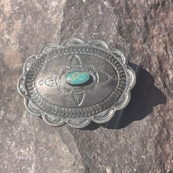 Vintage Silver And Turquoise Concho Brooch