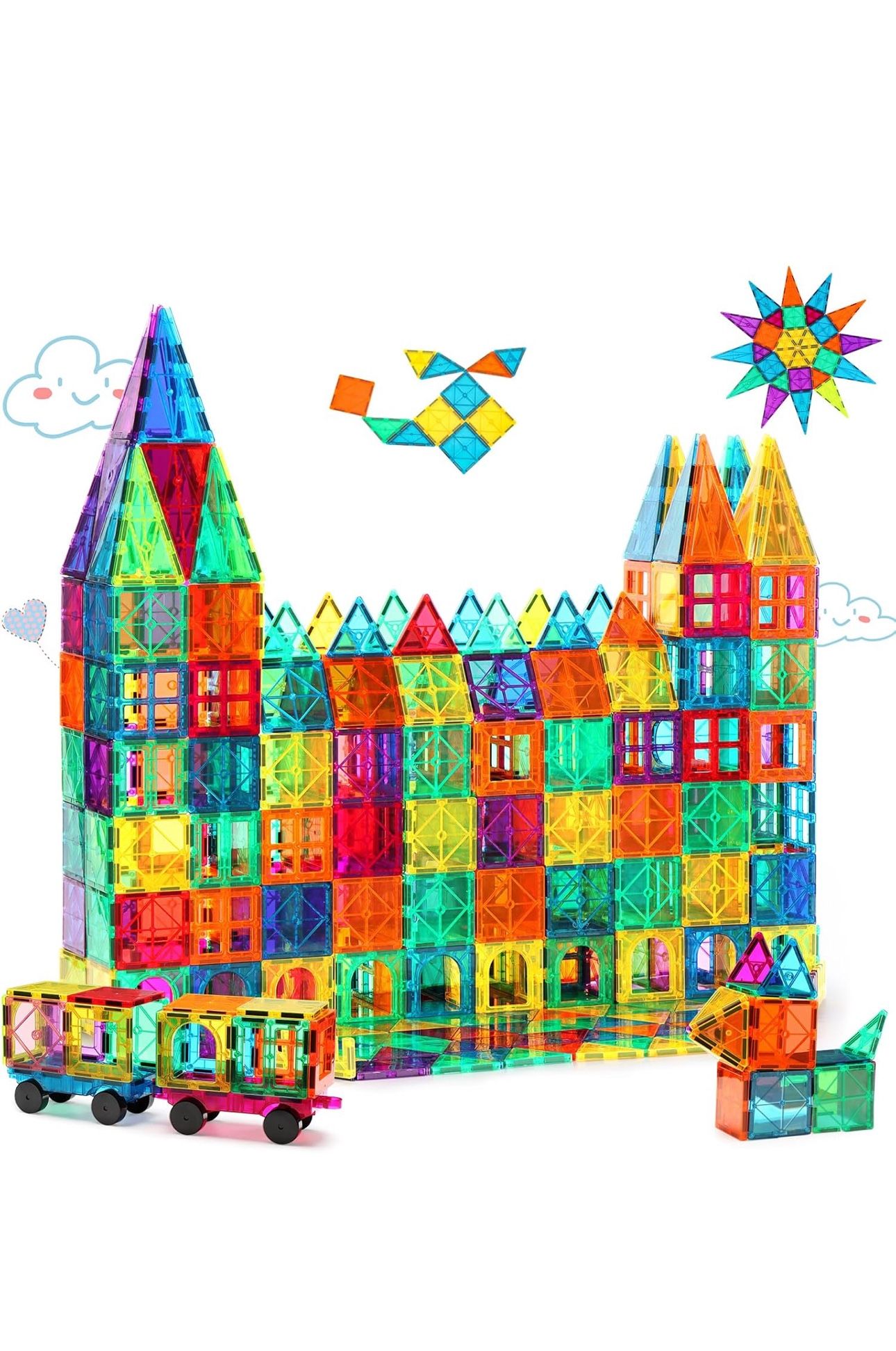 Gemmicc Magnetic Tiles 100 PCS with 2 Cars, STEM Approved Educational Magnet BuildingToys, Magnet Puzzles Stacking Blocks for Boys Girls