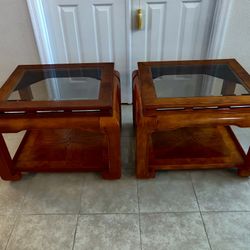 Two Vintage Schnadig Chinoiserie Ming Style With Chow Legs End Tables