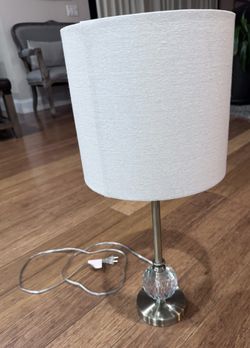 2 Matching Beautiful New Light Lamps With Cream Linen Shade And Crystal Like Ball Base
