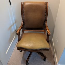 Leather Wood Frame Desk Chair